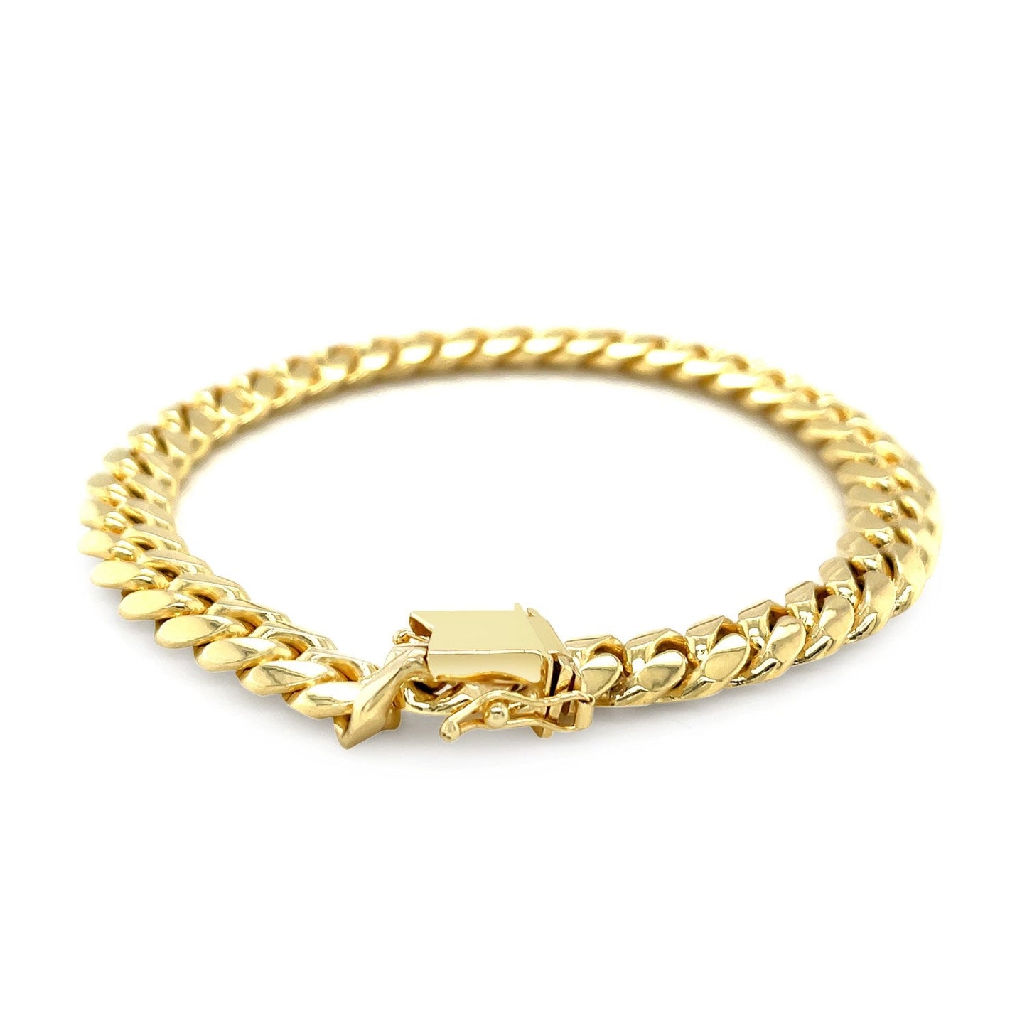 Pulsera clásica cubana Miami de oro amarillo de 14k de 8.25mm maciza