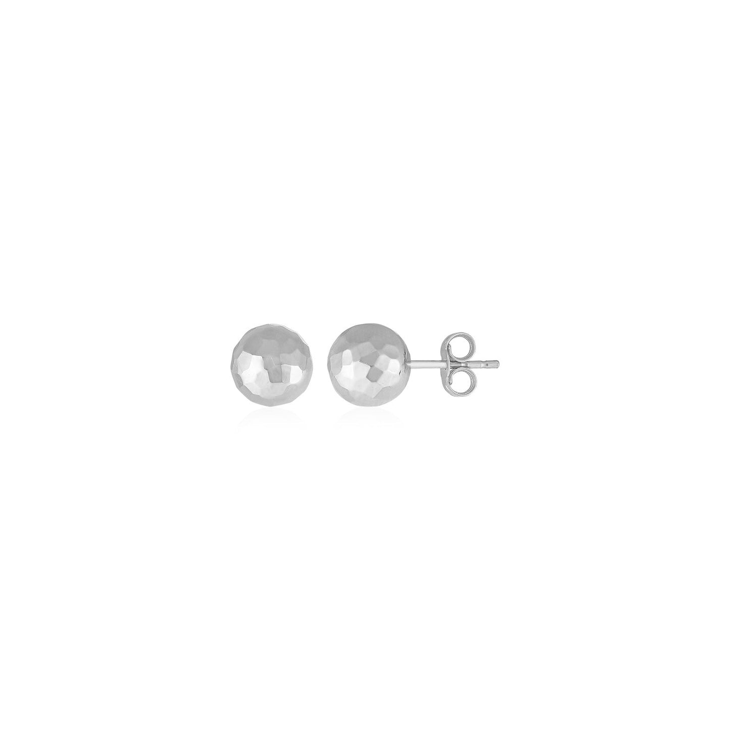 Pendientes de bola de oro blanco de 14k con textura facetada
