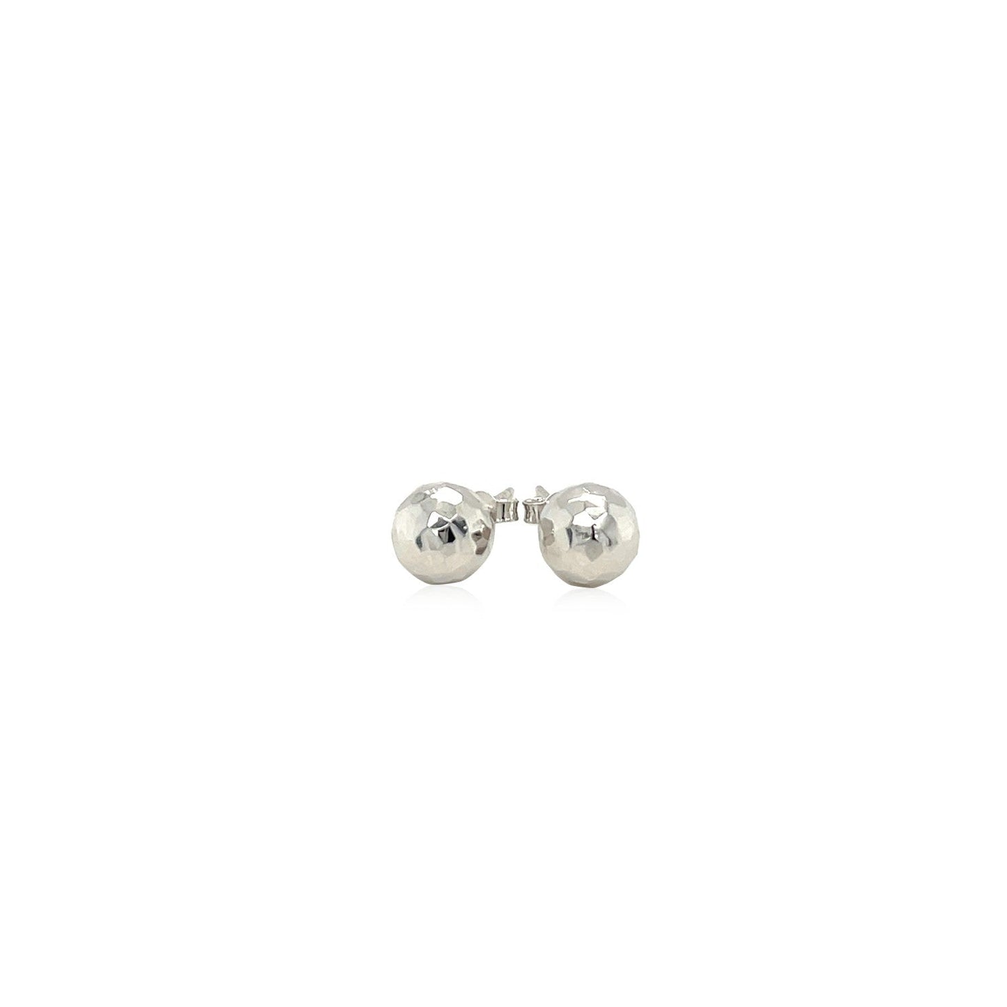 Pendientes de bola de oro blanco de 14k con textura facetada