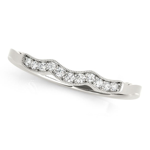 Anillo de boda con diamantes estilo onda milgrain de oro blanco de 14k (1/20 quilates en total)
