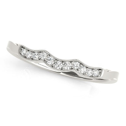 Anillo de boda con diamantes estilo onda milgrain de oro blanco de 14k (1/20 quilates en total)