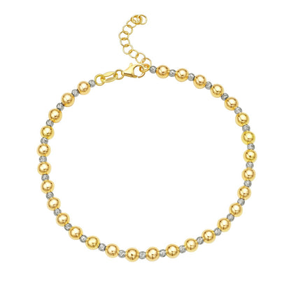 Pulsera de oro de dos tonos pulido de 14k con abalorios facetados (4.00 mm)