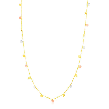 Collar de oro tricolor de 14K con círculos colgantes