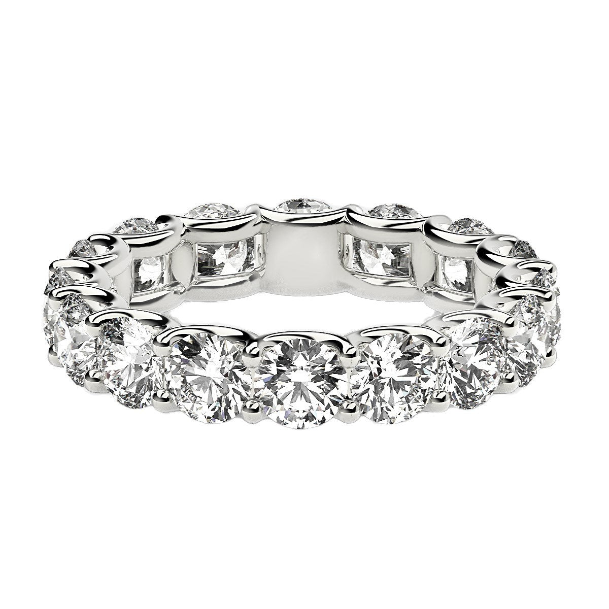 Anillo de eternidad de diamantes redondos cultivados en laboratorio de oro blanco de 14k (4 ct de peso total FG/VS2)