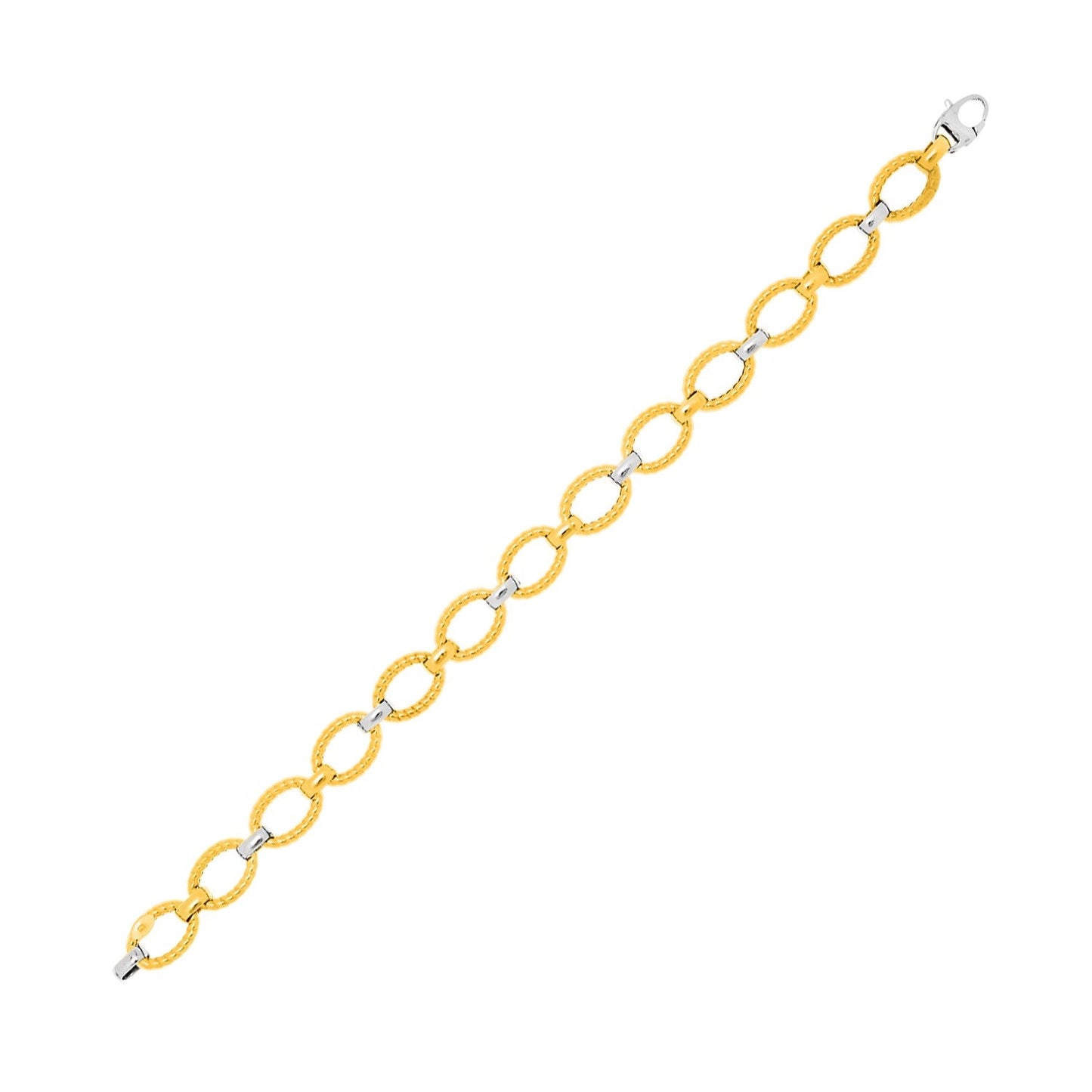 Pulsera de cadena de oro bicolor de 14k con eslabones ovalados texturizados