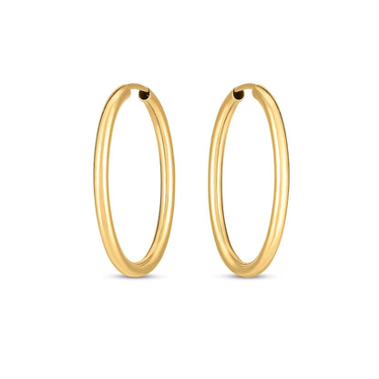 Pendientes de aro ovalados infinitos de oro amarillo de 14k (2x25mm)