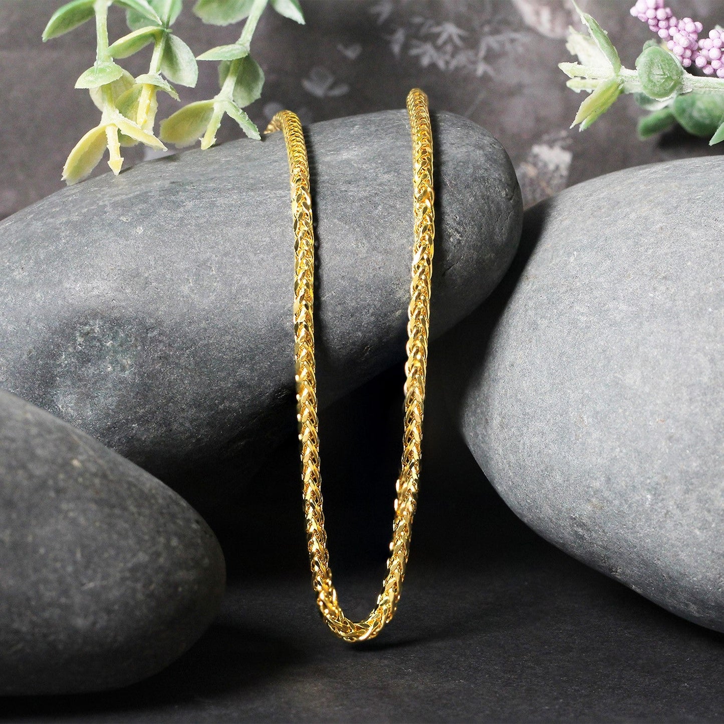 Cadena Franco redonda de oro amarillo de 14k de 2.7mm con corte de diamante ligero