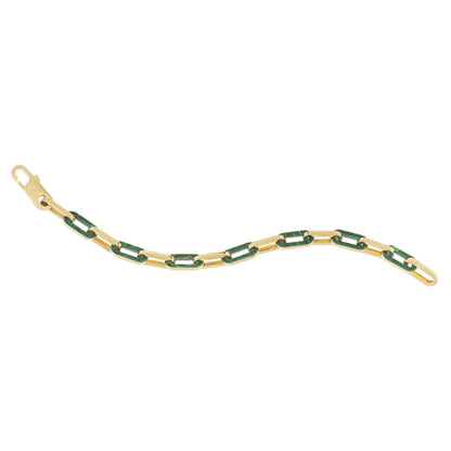Pulsera de eslabones de malaquita de oro amarillo de 14k con diseño de clip (7.00 mm)