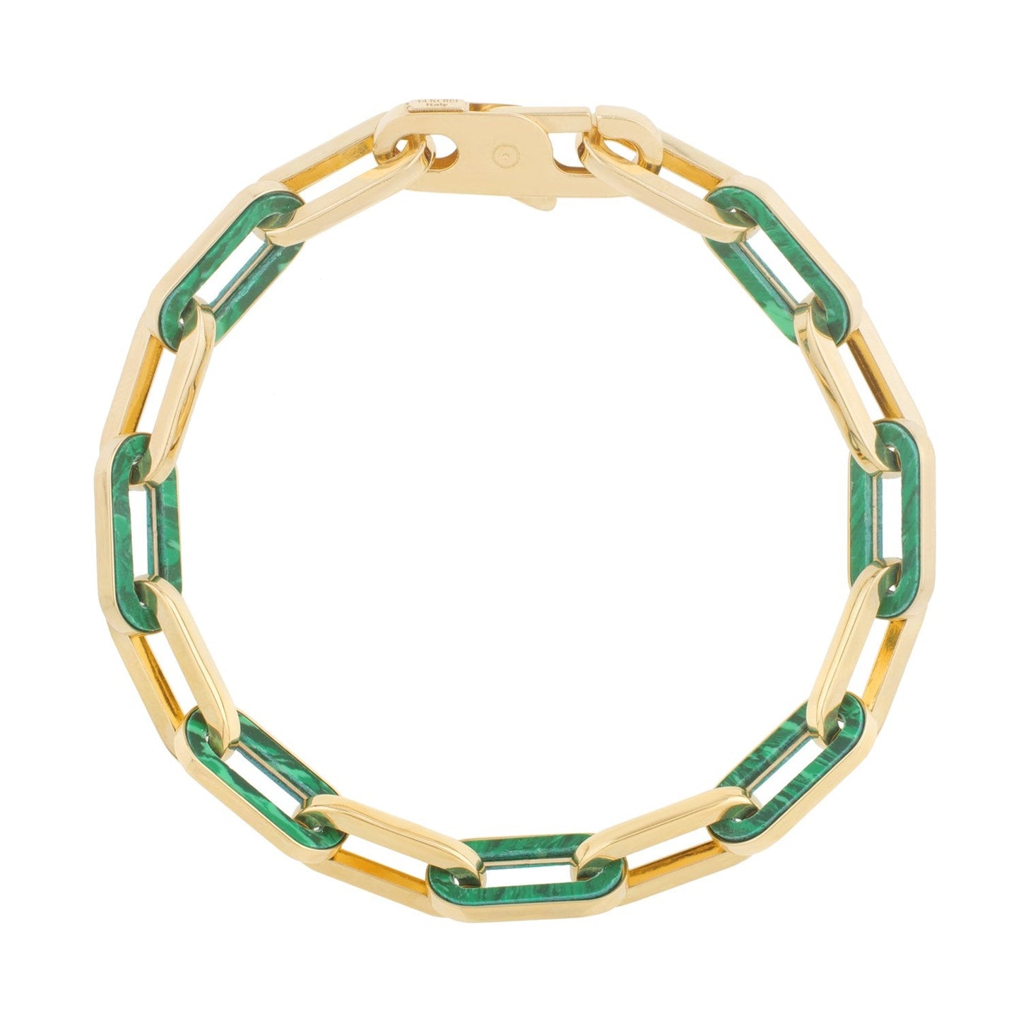 Pulsera de eslabones de malaquita de oro amarillo de 14k con diseño de clip (7.00 mm)