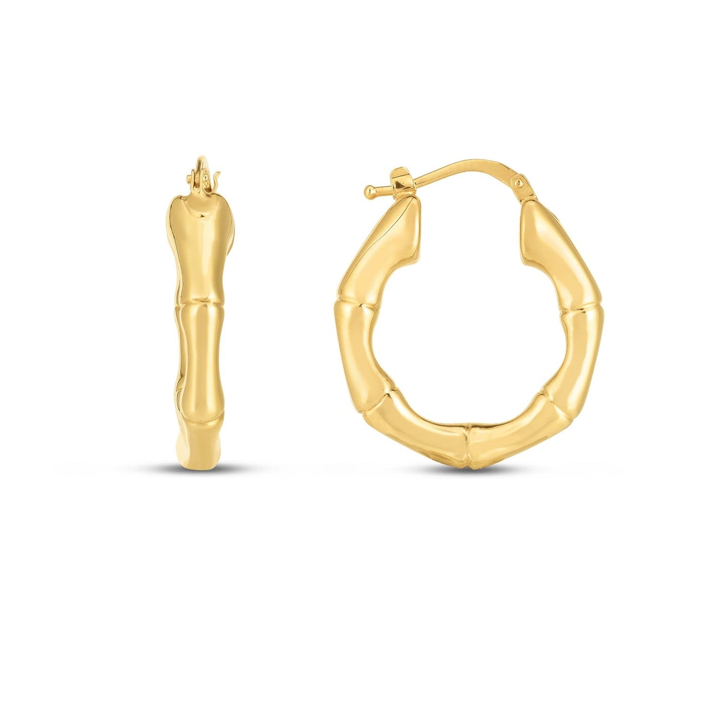 Pendientes de aro de bambú medianos de oro amarillo de 14k