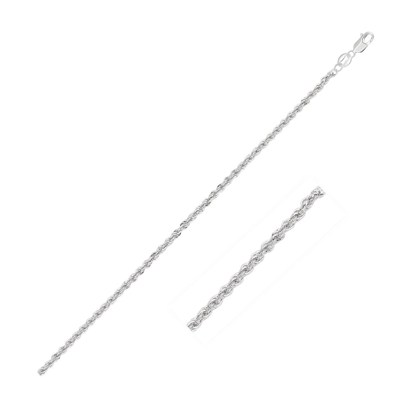 Cadena de cuerda ligera de oro blanco de 14k de 2.0mm