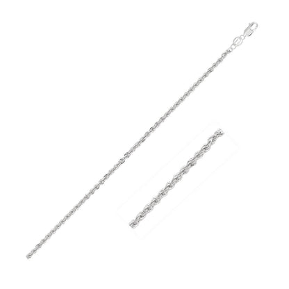Cadena de cuerda ligera de oro blanco de 14k de 2.0mm