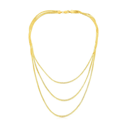 Collar de cadena de espiga de tres hilos de oro amarillo de 14k