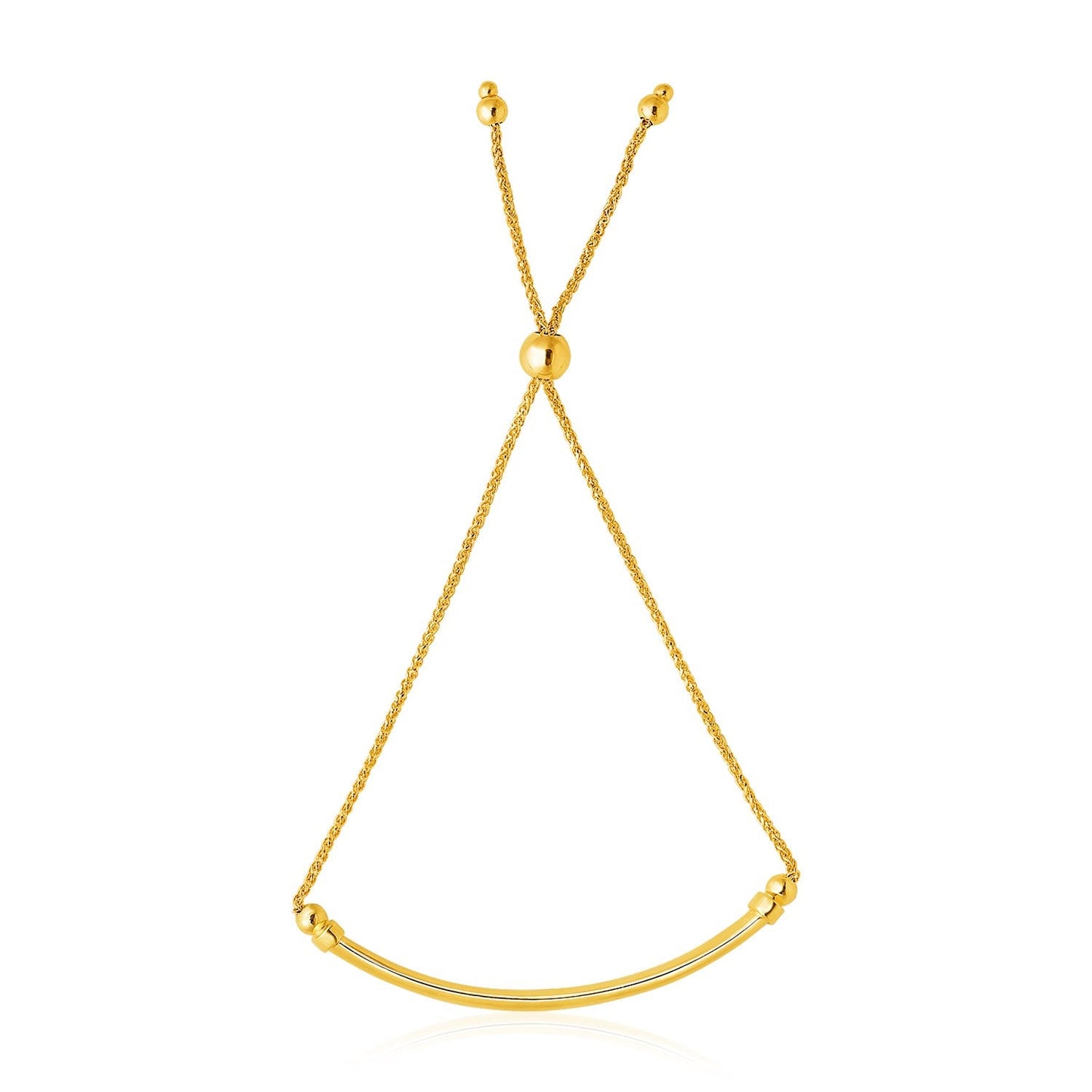 Pulsera estilo lariat y barra curva lisa de oro amarillo de 14k