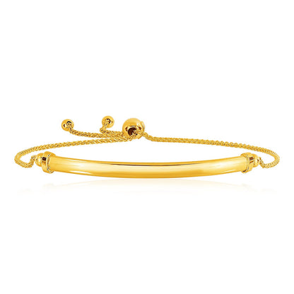 Pulsera estilo lariat y barra curva lisa de oro amarillo de 14k