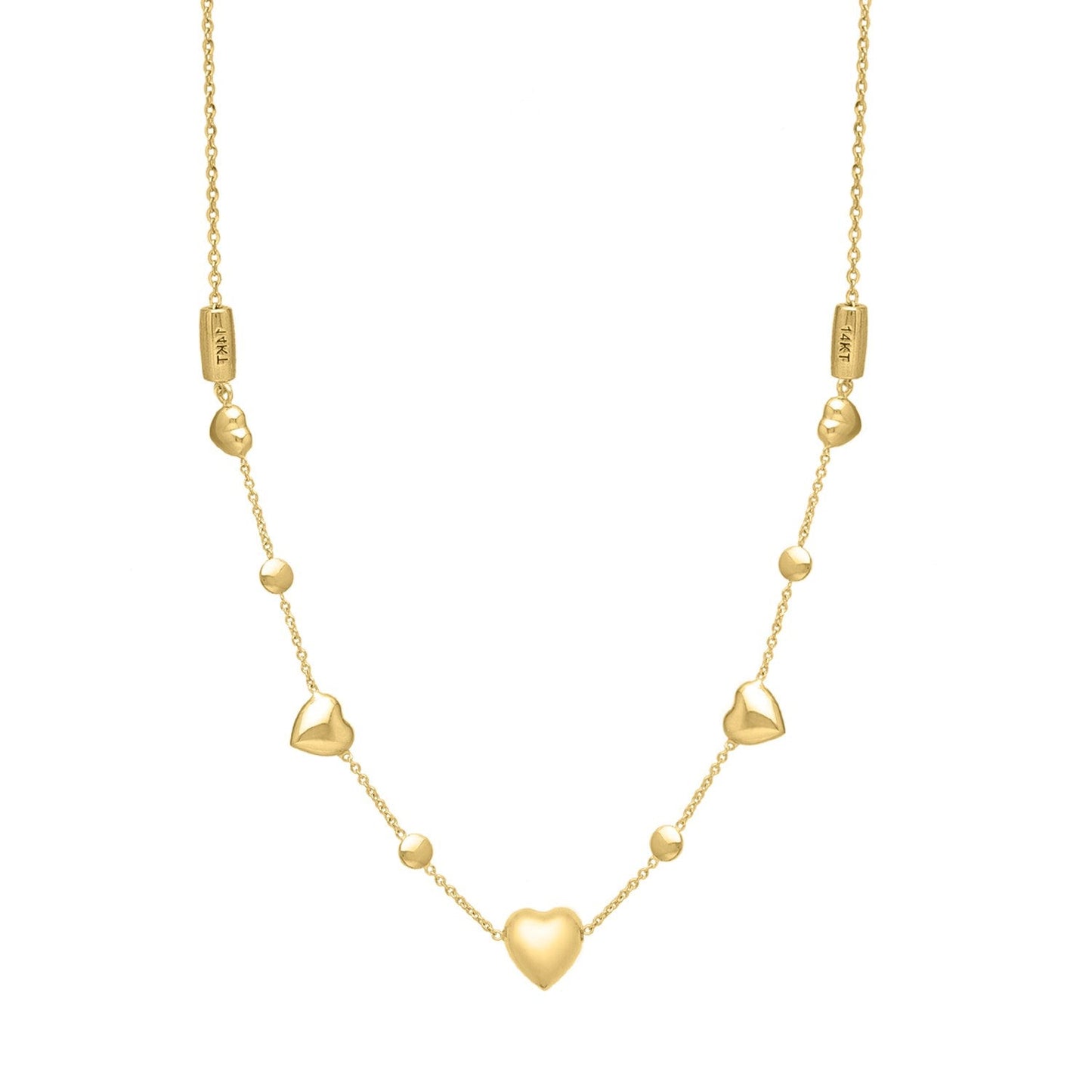 Collar Ajustable de Corazón Inflado de Oro Amarillo de 14k