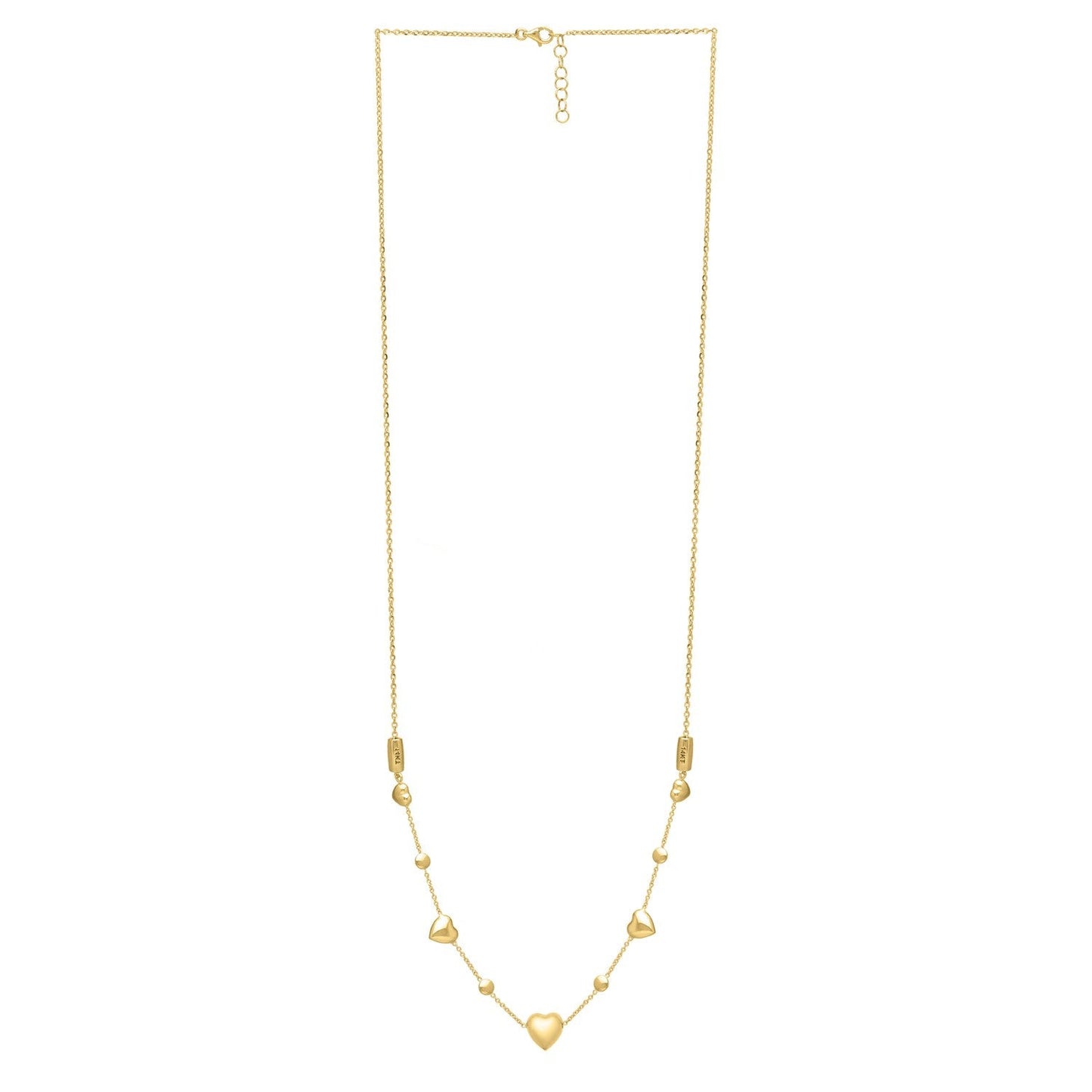 Collar Ajustable de Corazón Inflado de Oro Amarillo de 14k