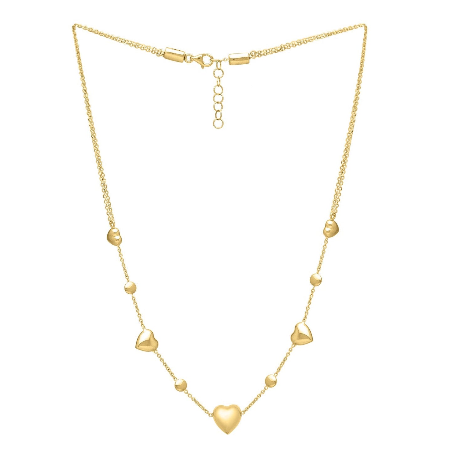 Collar Ajustable de Corazón Inflado de Oro Amarillo de 14k