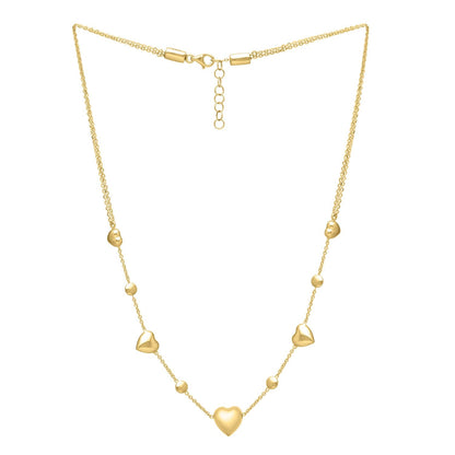 Collar Ajustable de Corazón Inflado de Oro Amarillo de 14k