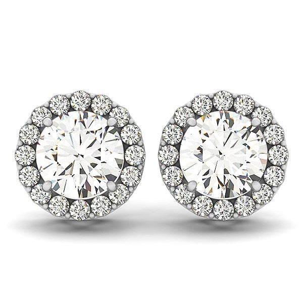 Pendientes de halo redondo de diamantes de cuatro puntas de oro blanco de 14k (1 1/6 cttw)