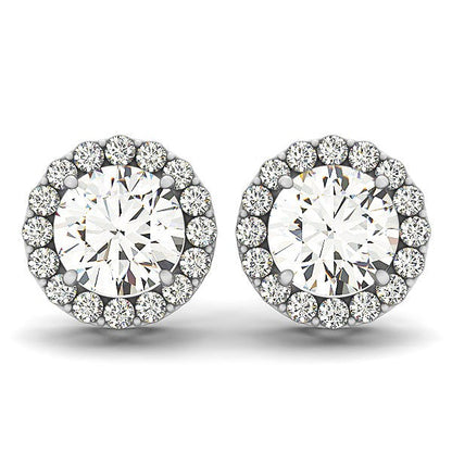 Pendientes de halo redondo de diamantes de cuatro puntas de oro blanco de 14k (1 1/6 cttw)