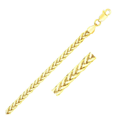 Pulsera de trigo ligera de oro amarillo de 14k y 3.3mm
