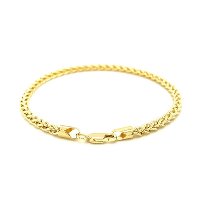 Pulsera de trigo ligera de oro amarillo de 14k y 3.3mm
