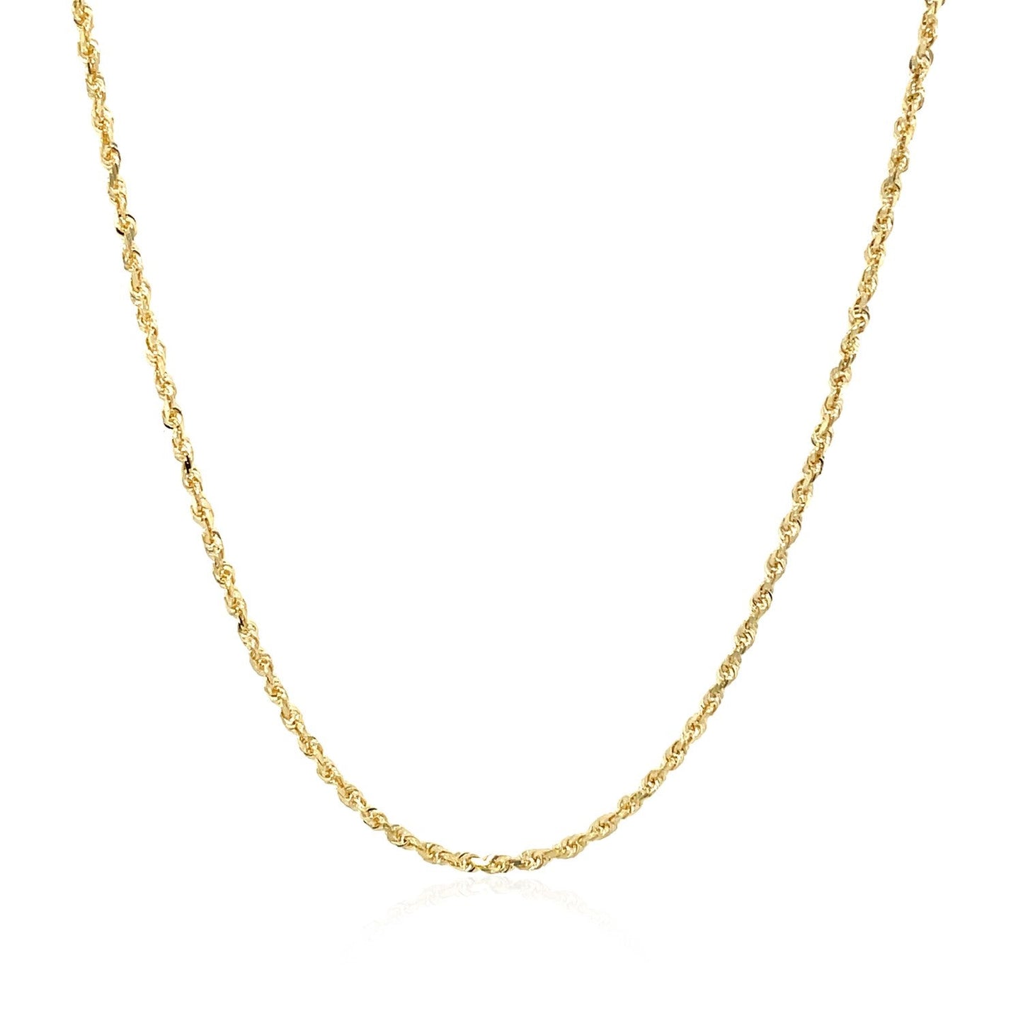 Cadena de oro amarillo macizo de 10k con diseño de cuerda y corte de diamante, 1.4mm