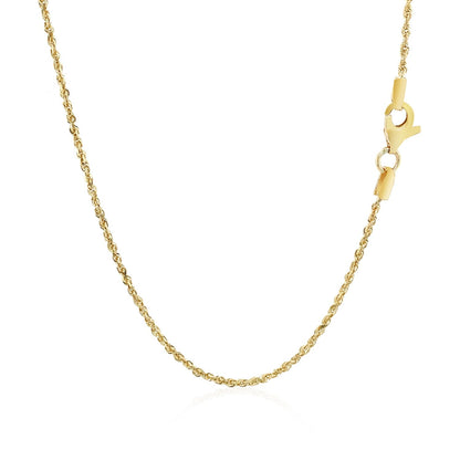 Cadena de oro amarillo macizo de 10k con diseño de cuerda y corte de diamante, 1.4mm