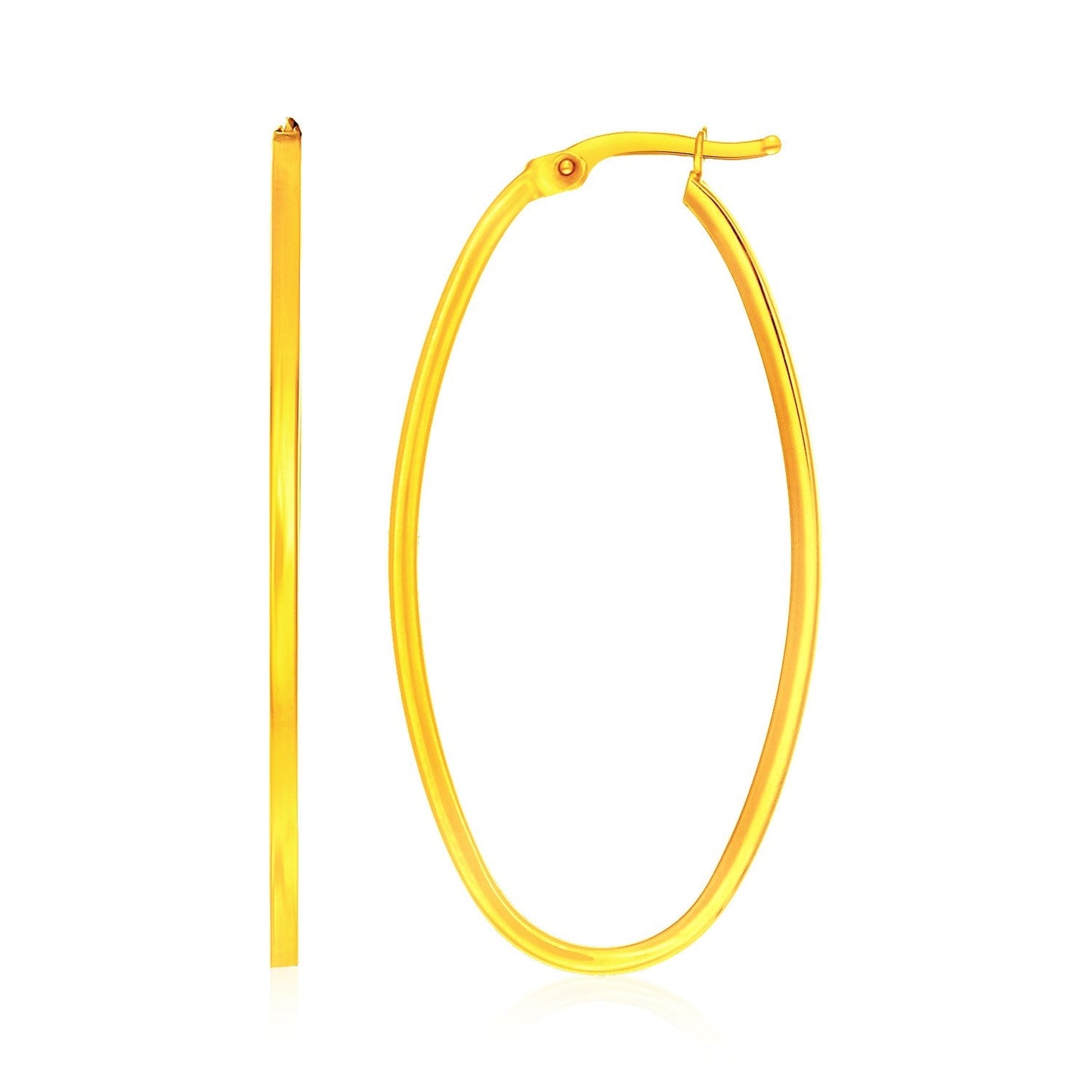 Pendientes de aro delgados ovalados de oro amarillo de 14 quilates