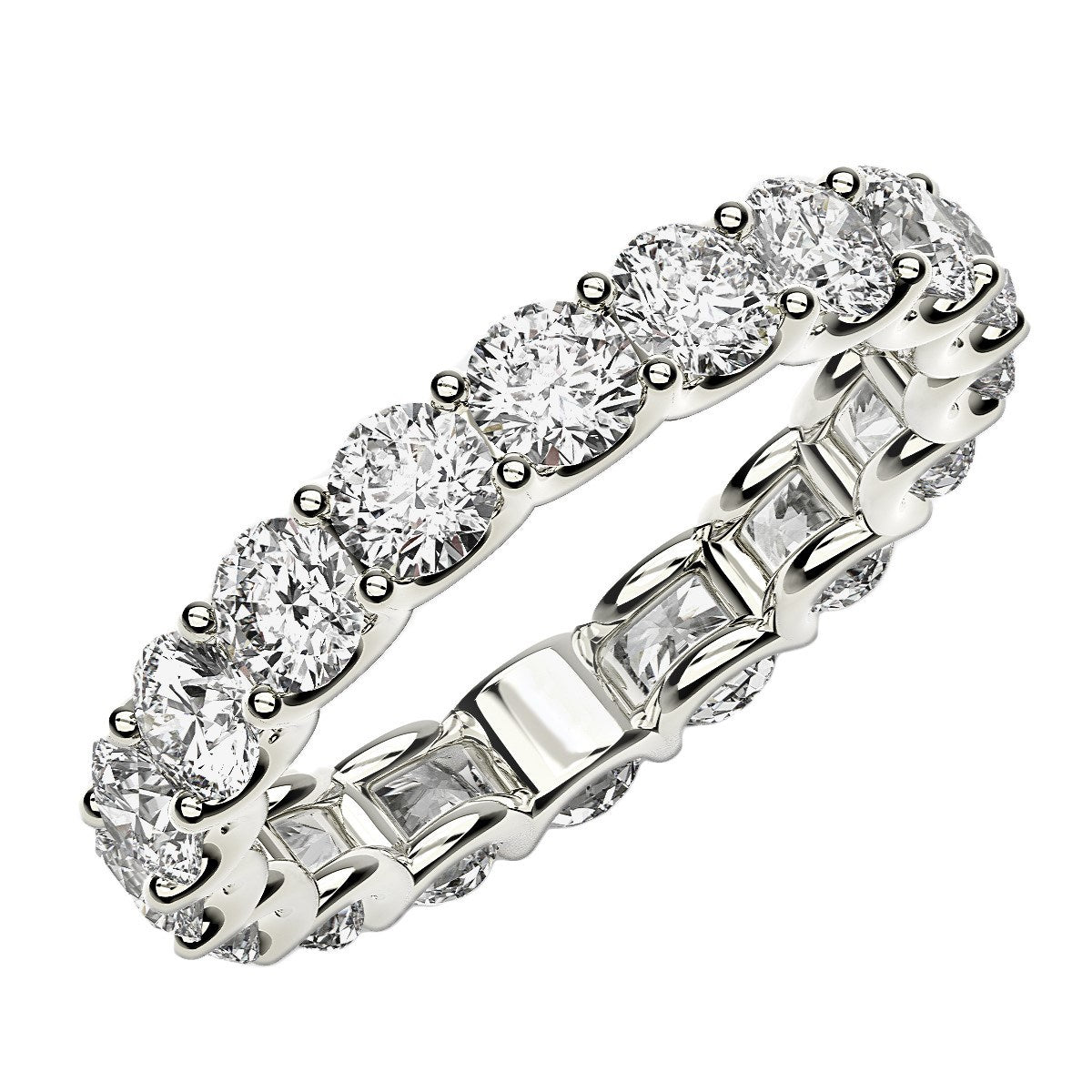 Anillo de eternidad de diamantes cultivados en laboratorio de talla redonda en oro blanco de 14k (2 ct. p.t. FG/VS2)