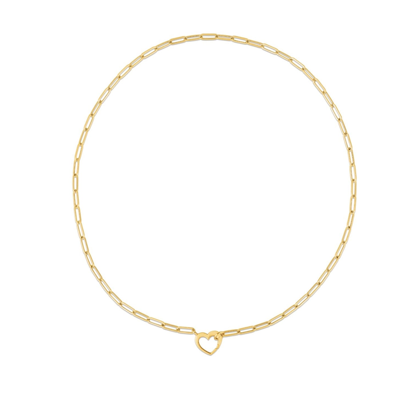 Collar de eslabones tipo clip de oro amarillo de 14k con elemento de corazón