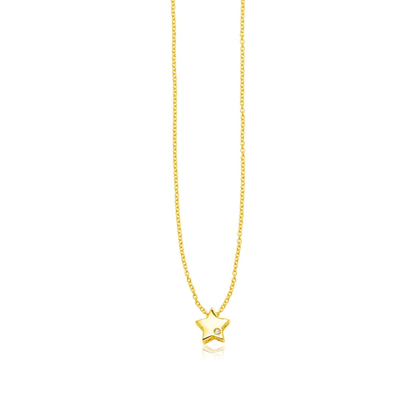 Collar de estrella pulida de oro amarillo de 14k con diamante