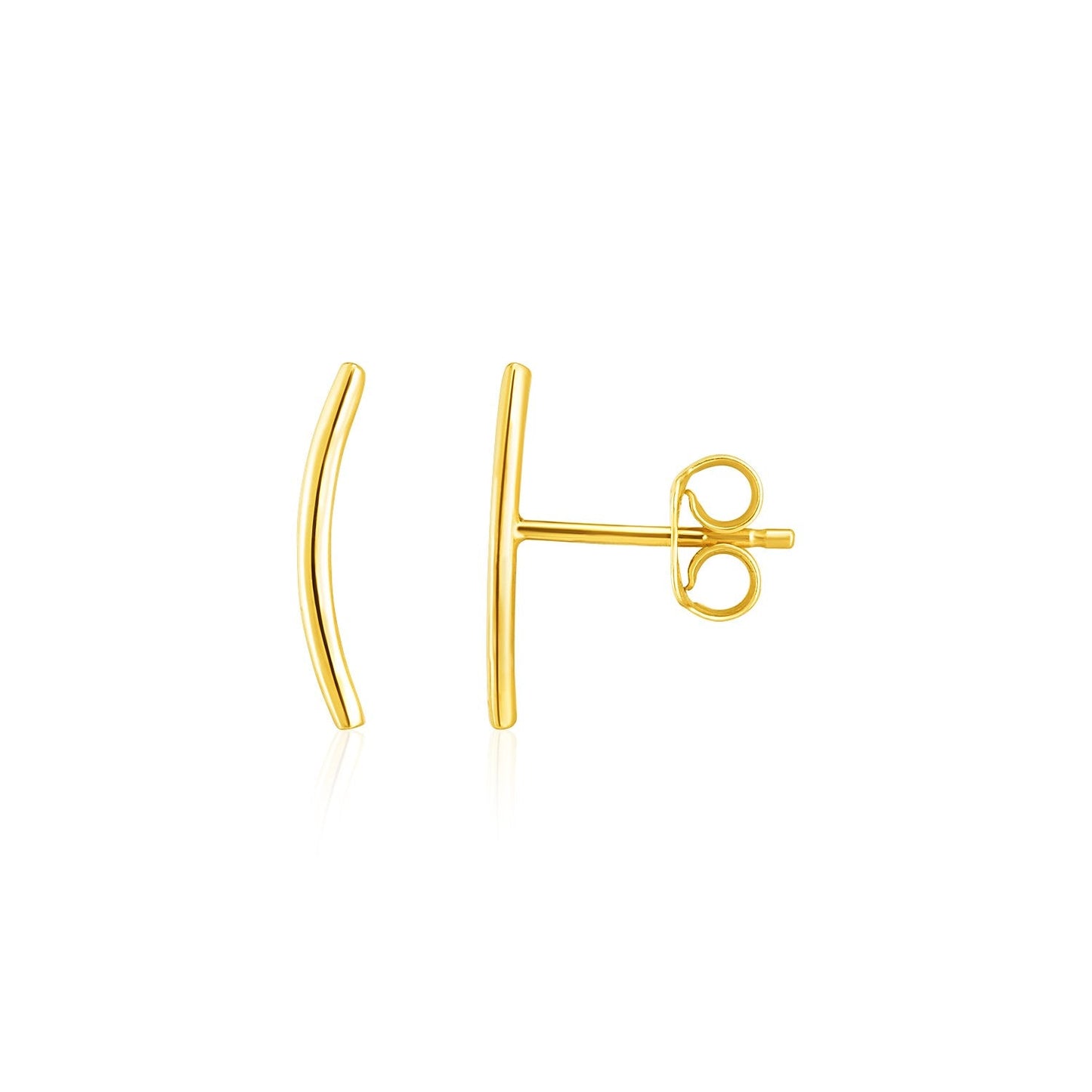 Pendientes de oro amarillo de 14k con diseño curvo para trepar, con poste