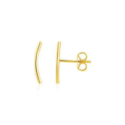 Pendientes de oro amarillo de 14k con diseño curvo para trepar, con poste