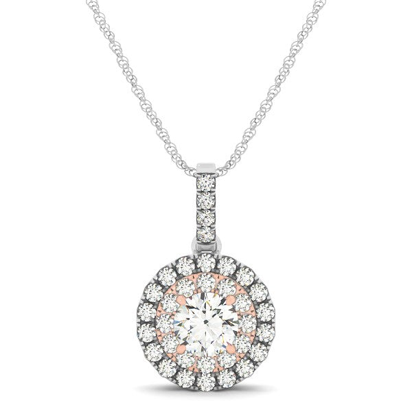Colgante de diamantes halo de forma redonda en oro blanco y rosa de 14k (1/2 cttw)