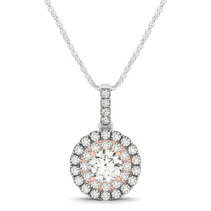 Colgante de diamantes halo de forma redonda en oro blanco y rosa de 14k (1/2 cttw)