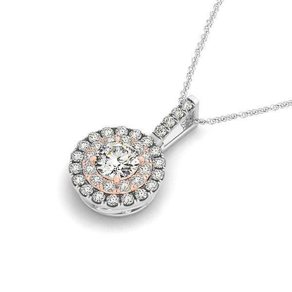 Colgante de diamantes halo de forma redonda en oro blanco y rosa de 14k (1/2 cttw)