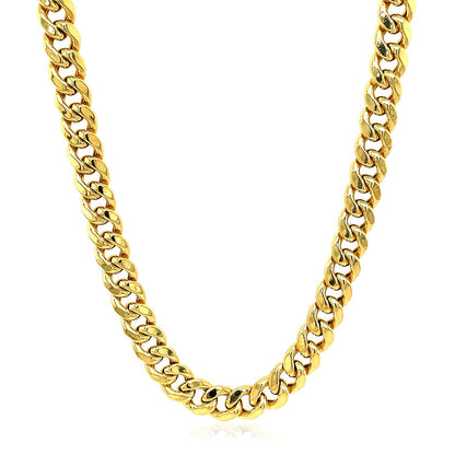Cadena cubana Miami semisólida de oro amarillo de 14k y 5.0 mm