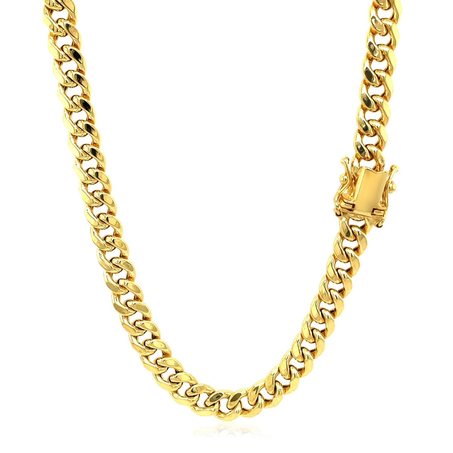 Cadena cubana Miami semisólida de oro amarillo de 14k y 5.0 mm