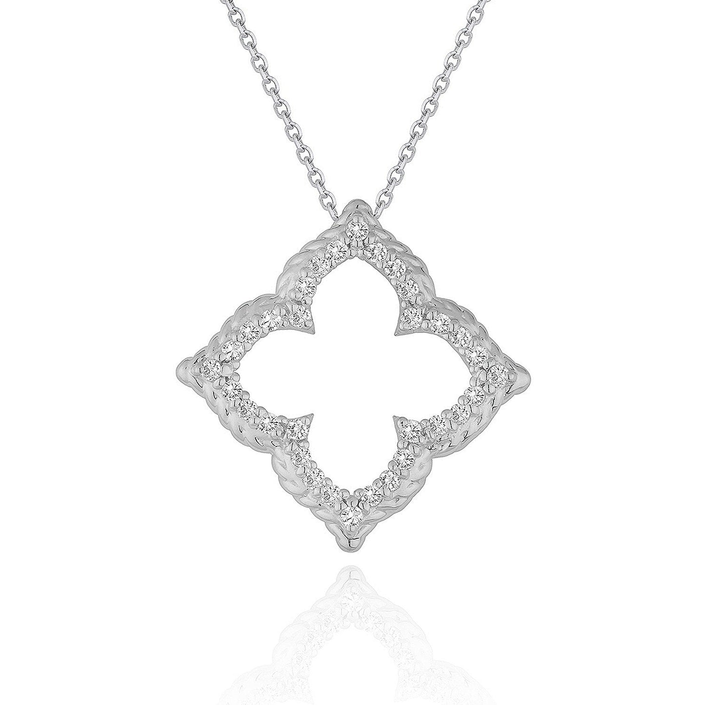 Colgante de oro blanco de 14 quilates con flor calada de diamantes (1/3 quilates en total)