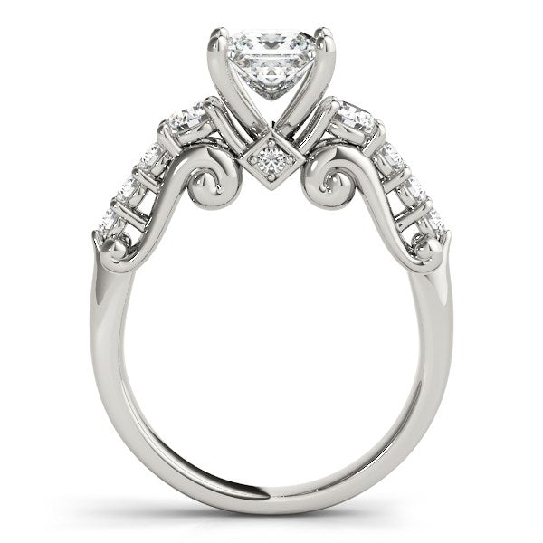 Anillo de compromiso con diamante de diseño antiguo de tres piedras de oro blanco de 14 quilates (1,75 qt. total)