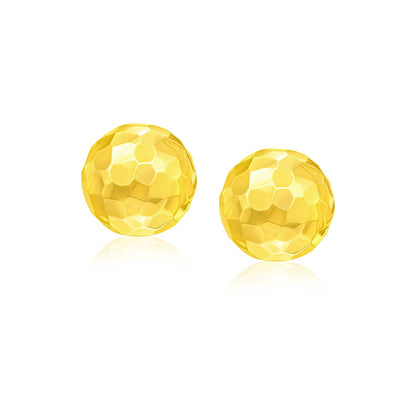 Pendientes de botón redondos facetados de oro amarillo de 14k