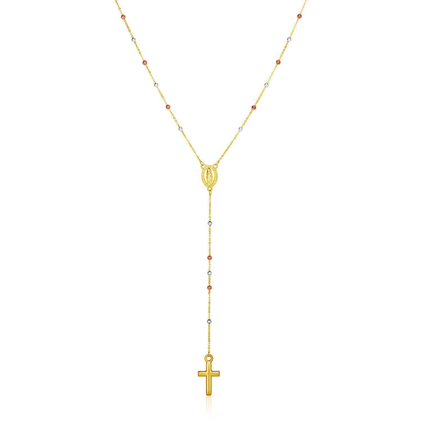 Collar Rosario Lariat de Oro Tricolor de 14k
