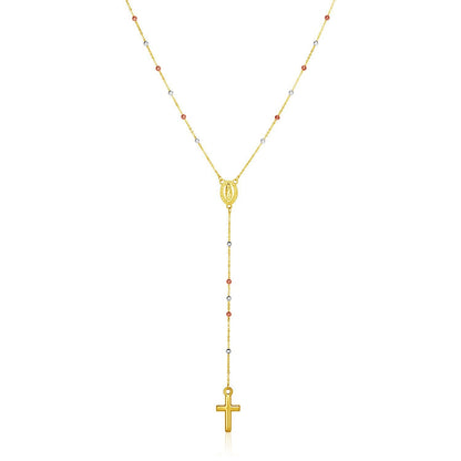Collar Rosario Lariat de Oro Tricolor de 14k