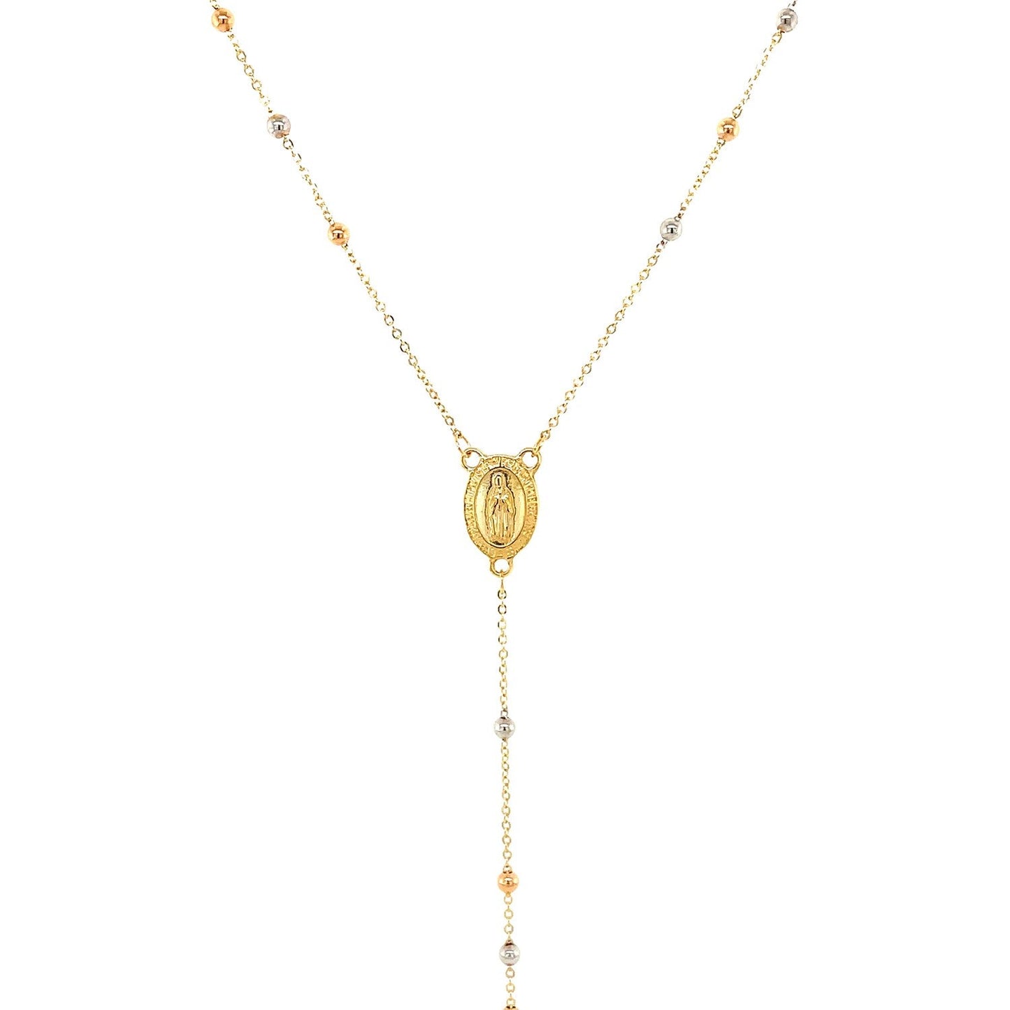 Collar Rosario Lariat de Oro Tricolor de 14k