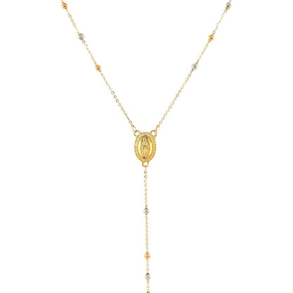 Collar Rosario Lariat de Oro Tricolor de 14k