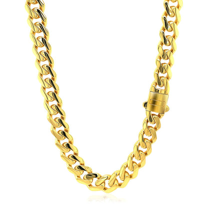 Cadena de oro amarillo de 14k pulida estilo cubano de Miami
