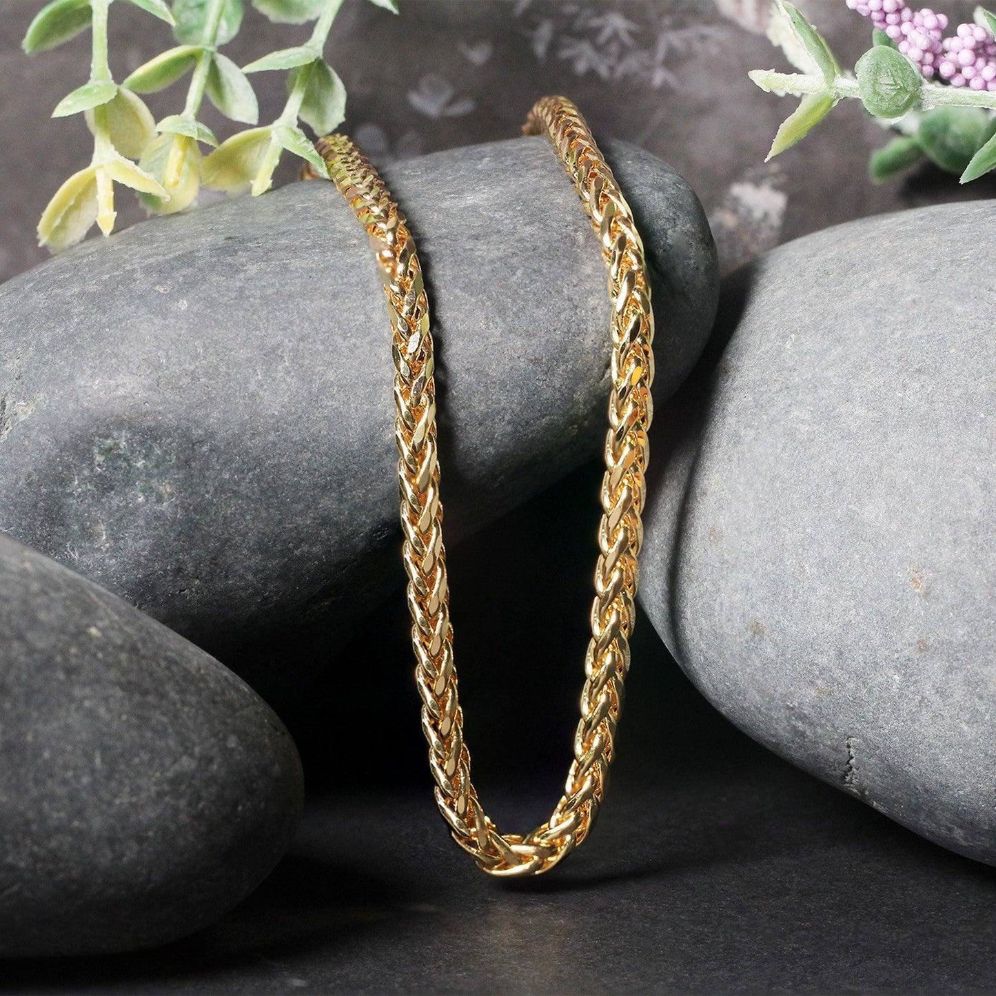 Cadena Franco redonda de oro amarillo de 14k con corte de diamante de 4.1mm