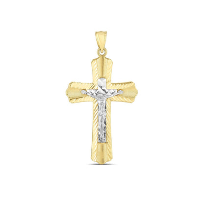 Colgante de cruz de oro de dos tonos de 14k con acabado pulido brillante y corte de diamante